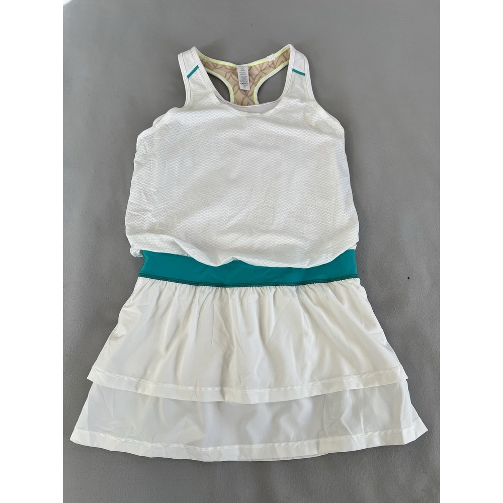 Ivivva Romper Size 14 Girls White /Green Tiered Dress-Look Sleeveless